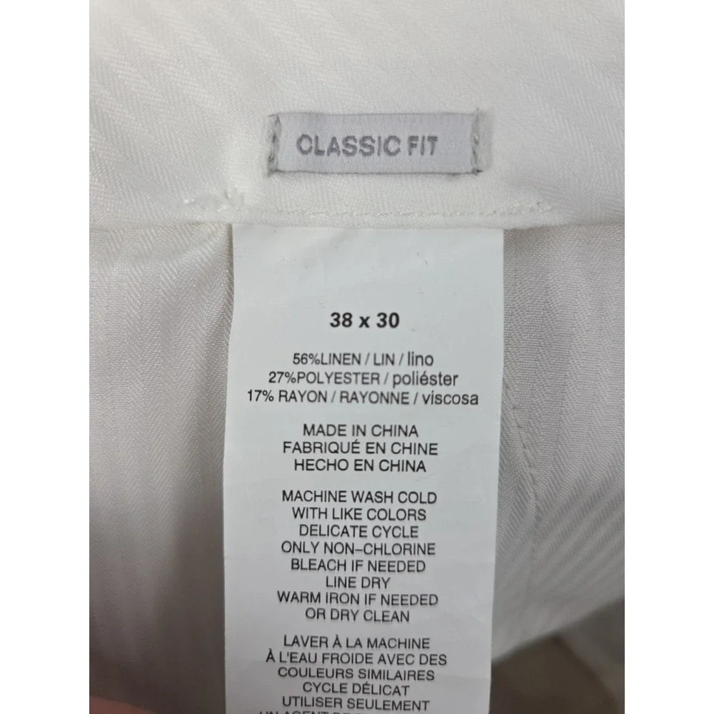 Perry Ellis Folio‎ Flex Mens Pants 38x30 Linen Blend Retro Pleated Cuffed Preppy